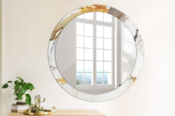 Round mirror frame with print White marble