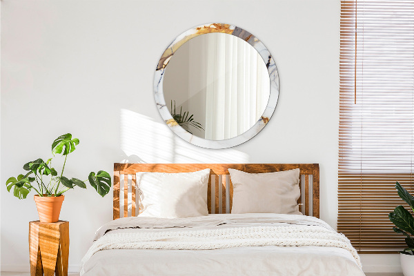 Round mirror frame with print White marble
