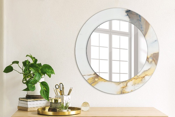 Round mirror frame with print White marble