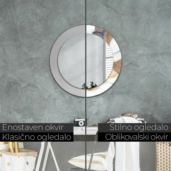 Round mirror frame with print White marble