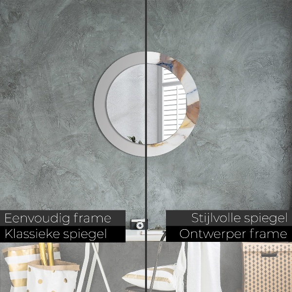 Round mirror frame with print White marble
