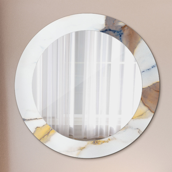 Round mirror frame with print White marble