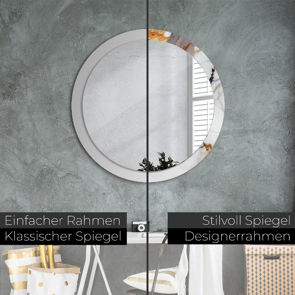 Round mirror frame with print White marble