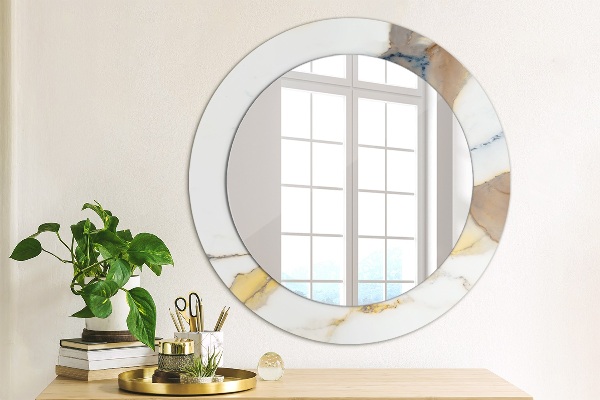 Round mirror frame with print White marble