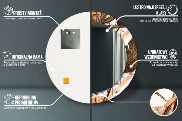 Round mirror frame with print Palm leaves