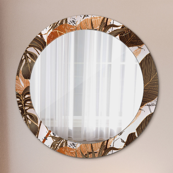 Round mirror frame with print Palm leaves