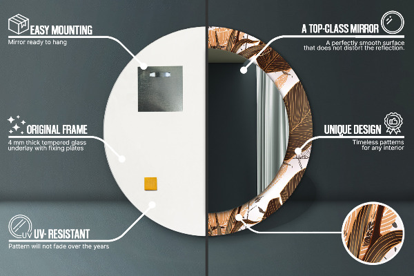 Round mirror frame with print Palm leaves