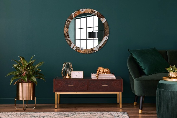 Round mirror frame with print Palm leaves