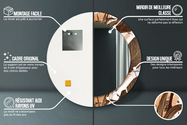 Round mirror frame with print Palm leaves