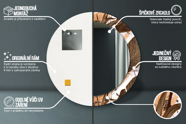 Round mirror frame with print Palm leaves