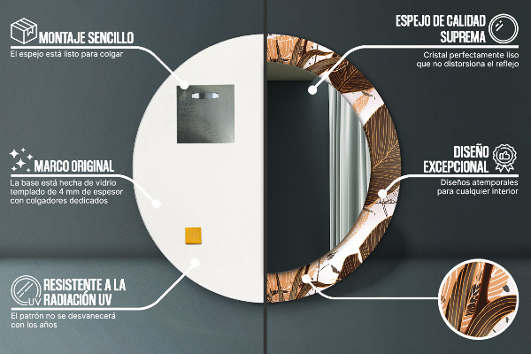 Round mirror frame with print Palm leaves