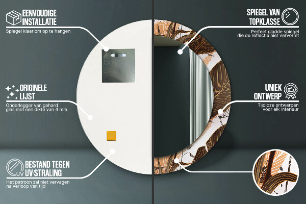 Round mirror frame with print Palm leaves