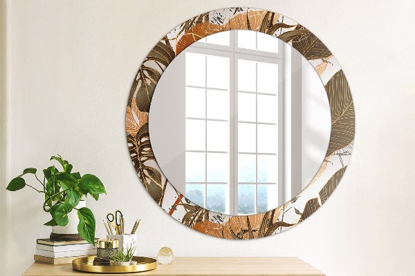 Round mirror frame with print Palm leaves