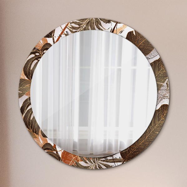 Round mirror frame with print Palm leaves