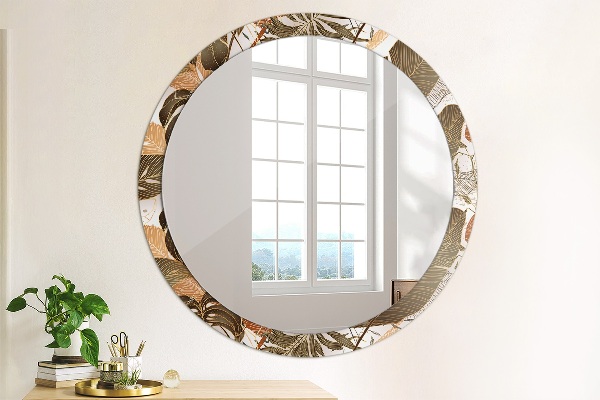 Round mirror frame with print Palm leaves