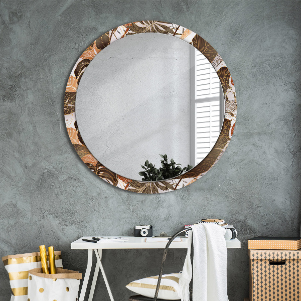 Round mirror frame with print Palm leaves
