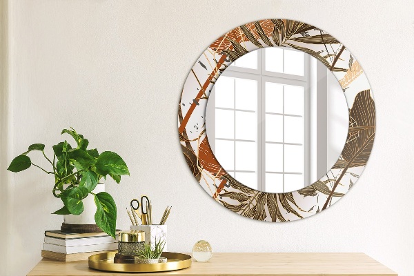 Round mirror frame with print Palm leaves