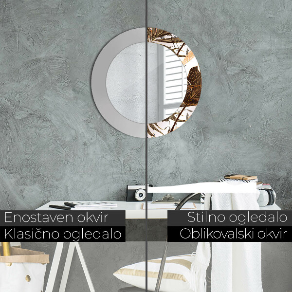 Round mirror frame with print Palm leaves