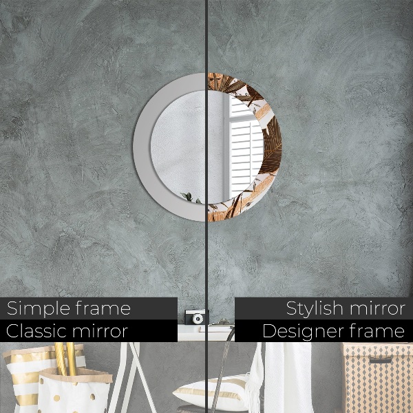Round mirror frame with print Palm leaves