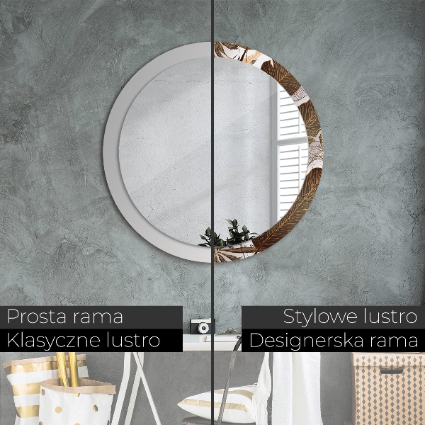 Round mirror frame with print Palm leaves
