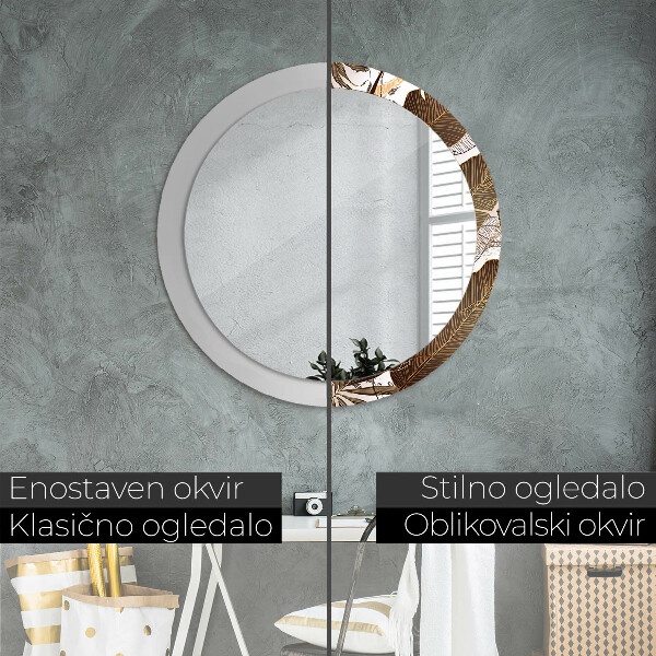 Round mirror frame with print Palm leaves