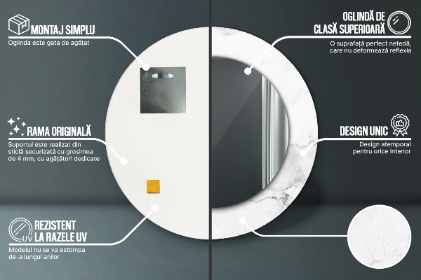 Round mirror frame with print White marble