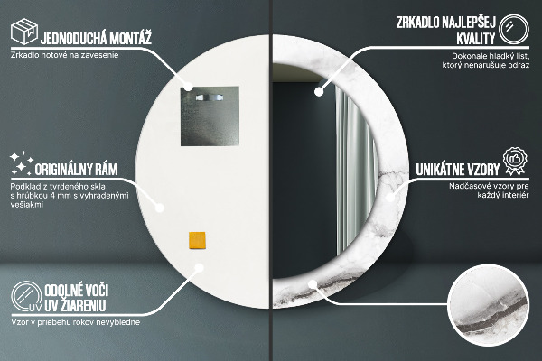 Round mirror frame with print White marble