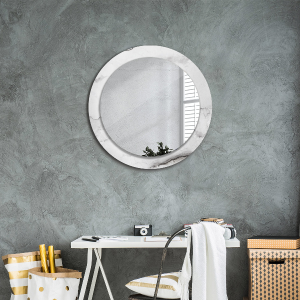 Round mirror frame with print White marble