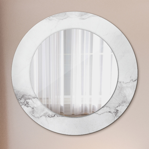 Round mirror frame with print White marble