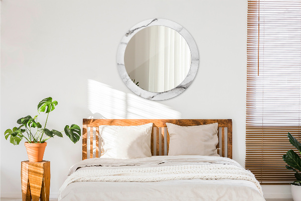 Round mirror frame with print White marble