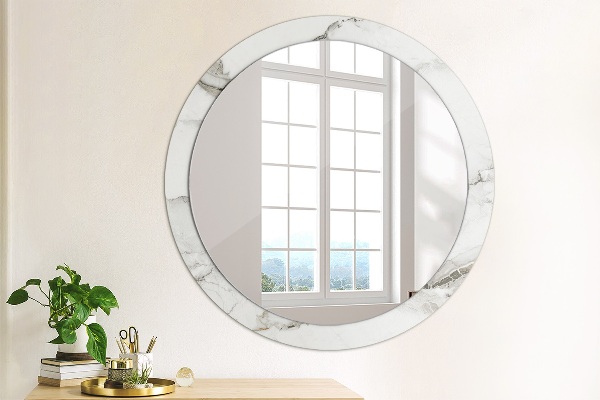 Round mirror frame with print White marble