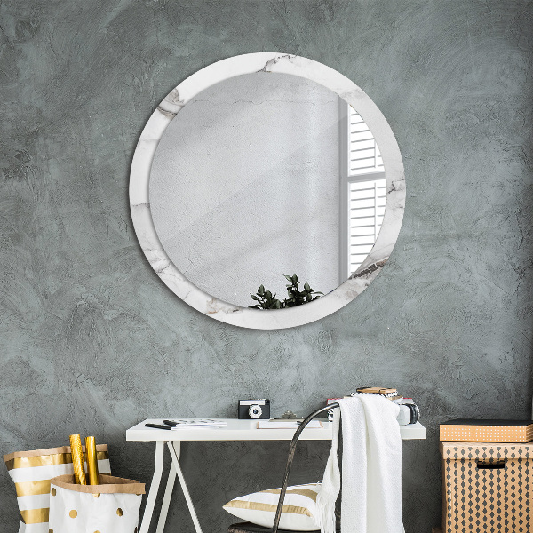 Round mirror frame with print White marble