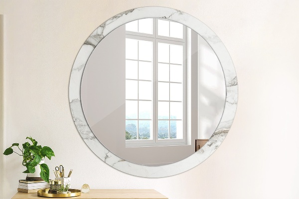 Round mirror frame with print White marble