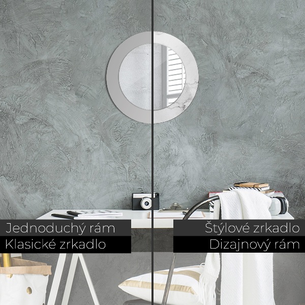 Round mirror frame with print White marble