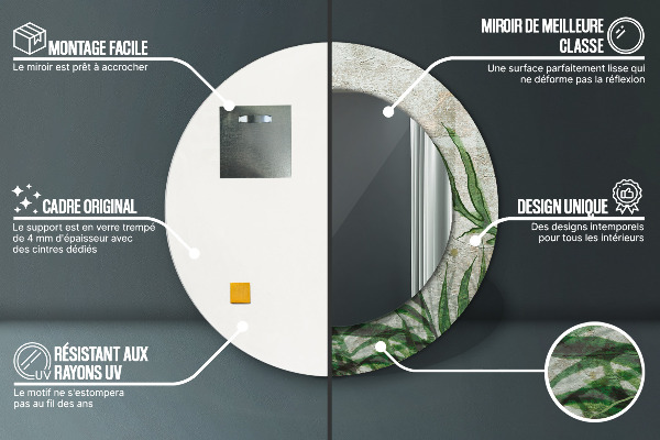 Round printed mirror Fern leaves