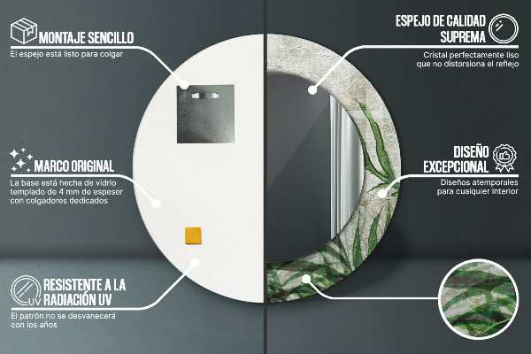 Round printed mirror Fern leaves