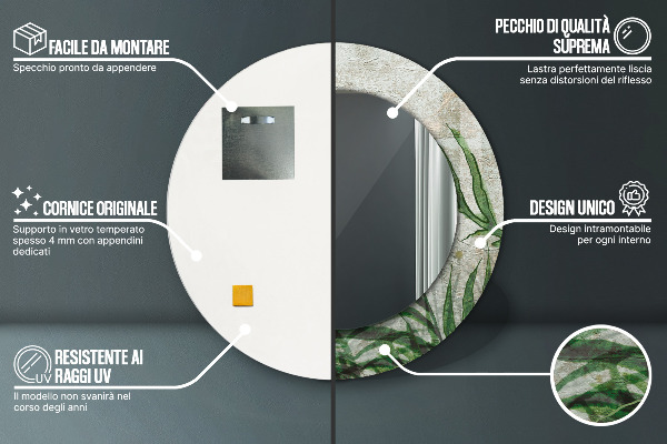 Round printed mirror Fern leaves