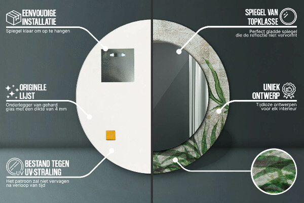 Round printed mirror Fern leaves