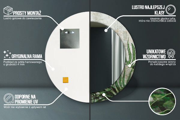 Round printed mirror Fern leaves