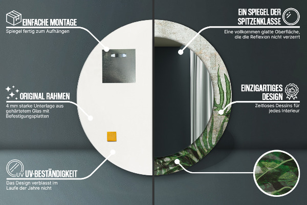 Round printed mirror Fern leaves