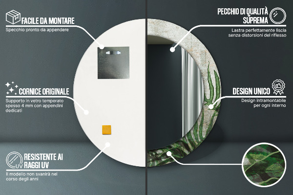 Round printed mirror Fern leaves