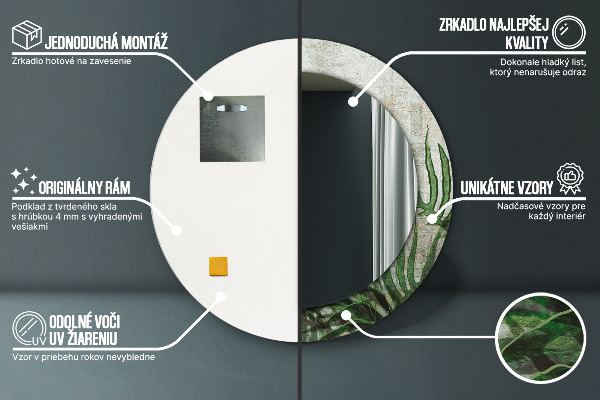 Round printed mirror Fern leaves