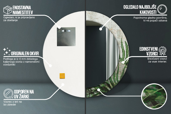 Round printed mirror Fern leaves