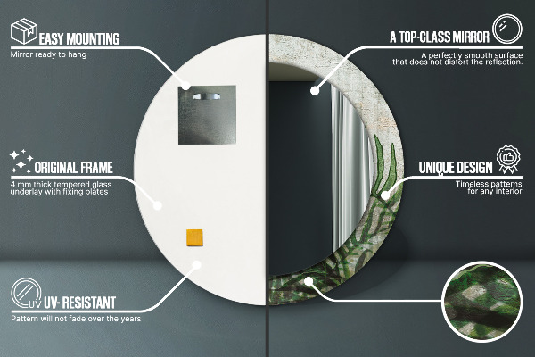 Round printed mirror Fern leaves