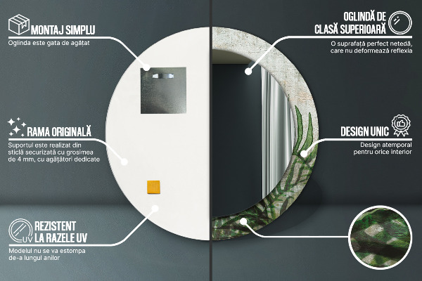 Round printed mirror Fern leaves