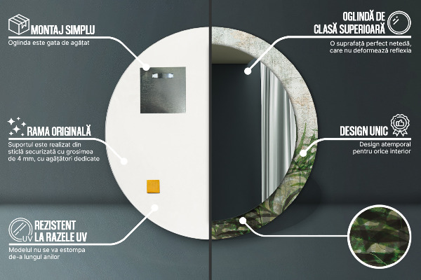 Round printed mirror Fern leaves