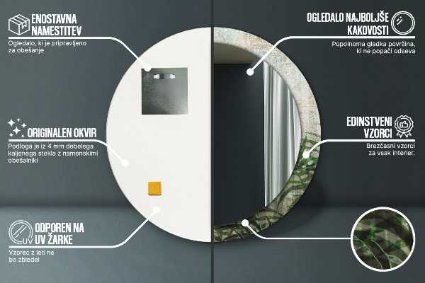 Round printed mirror Fern leaves