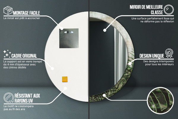 Round printed mirror Fern leaves