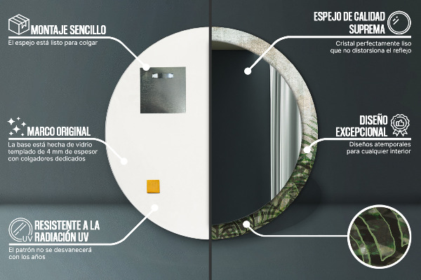 Round printed mirror Fern leaves