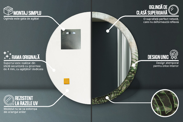 Round printed mirror Fern leaves